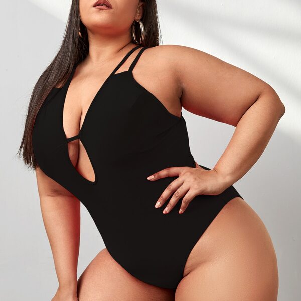 

Plus Criss Cross One Piece Swimsuit, Black