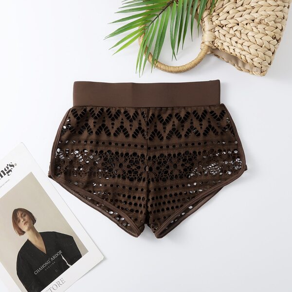 

Hollow Out Bikini Shorts, Coffee brown