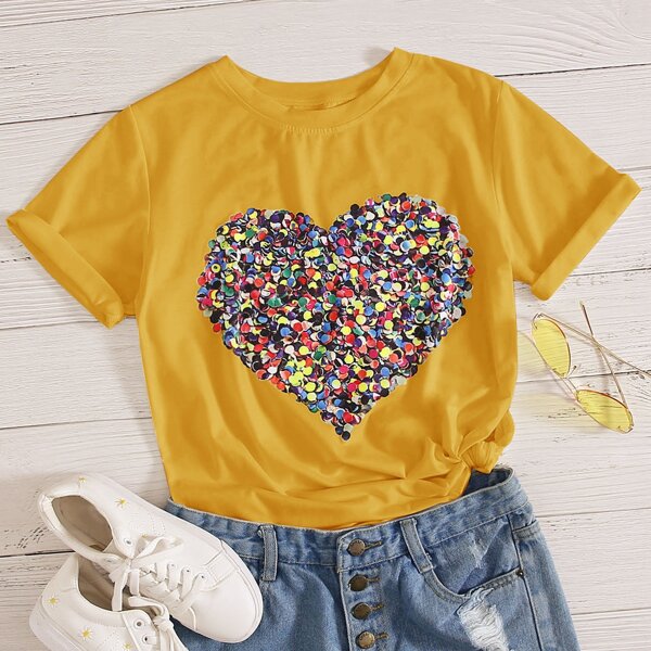 

Heart Print Tee, Mustard yellow