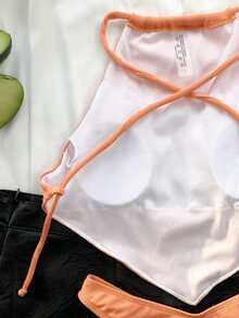 Rib Hanky Hem High Cut Bikini, For Summer Beach Vacation - Orange - View 3