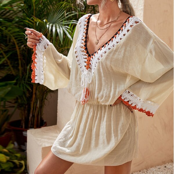 

Contrast Crochet Cover Up Dress, White