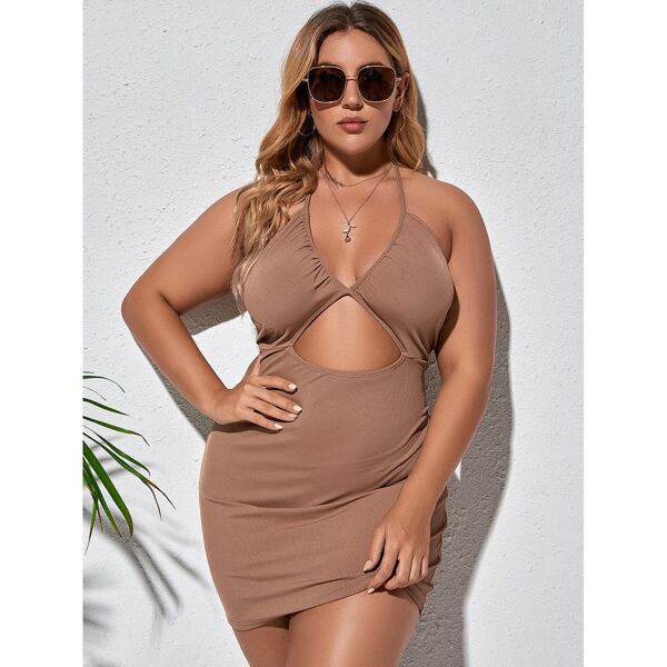 

Plus Cut Out Criss Cross Back Bodycon Dress, Khaki