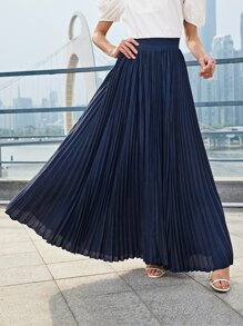SHEIN Faldas Cremallera Liso Elegante - Azul Marino - Ver 4