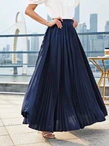 SHEIN Faldas Cremallera Liso Elegante - Azul Marino - Ver 5