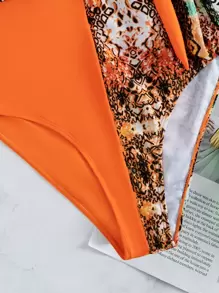 SHEIN Swim Zomer strand contrast slangenprint knoop voorkant decolleté badpak uit één stuk, badpak