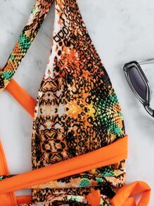 SHEIN Swim Zomer strand contrast slangenprint knoop voorkant decolleté badpak uit één stuk, badpak