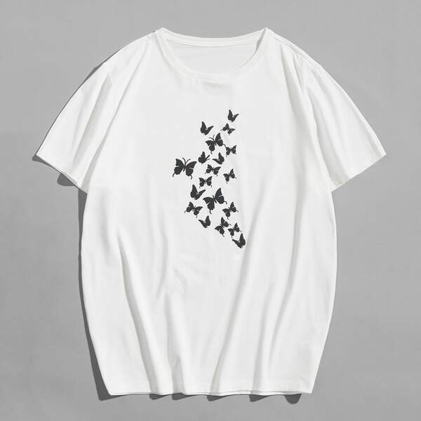 

Men Reflective Butterfly And Letter Graphic Tee, White