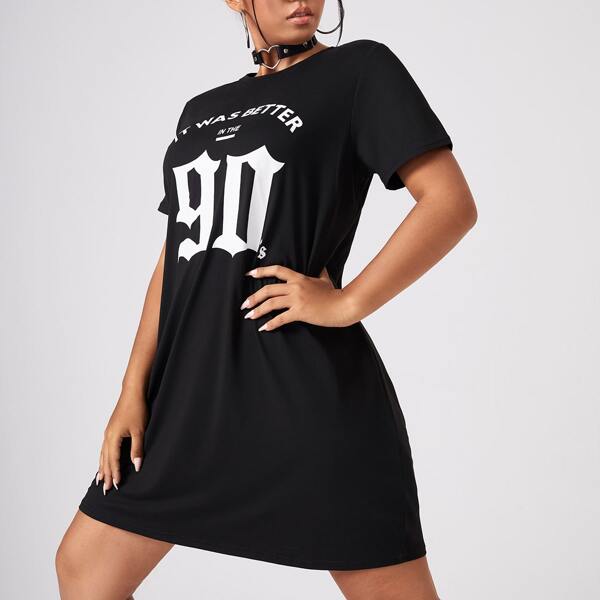 

Plus Slogan Graphic Tee Dress, Black