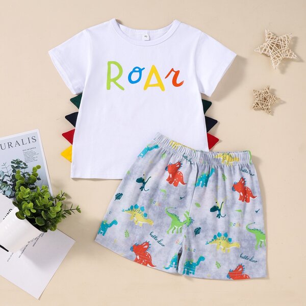 

Toddler Boys Letter Graphic Tee & Dinosaur Shorts, Multicolor