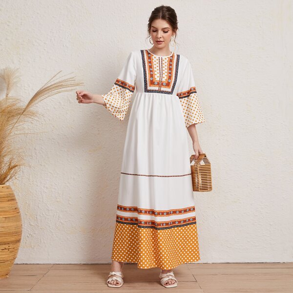 

Polka Dot & Floral Print Dress, Multicolor