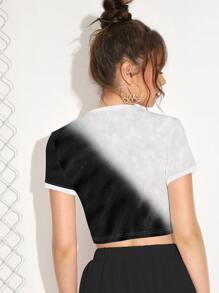 INAWLY Cat Print Crop Tee - Black and White - View 2