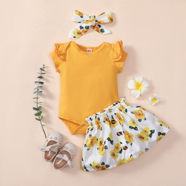 

Baby Girl Ruffle Bodysuit & Floral Skirt & Headband, Multicolor