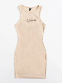 SHEIN EZwear 字母圖案羅紋針織洋裝