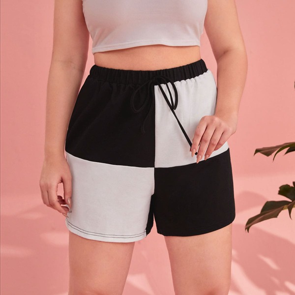 

Plus Two Tone Track Shorts, Black and white
