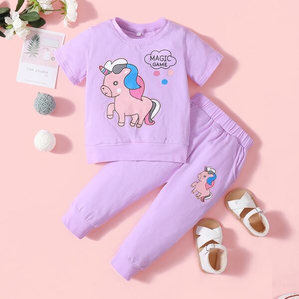 

Baby Girl Unicorn Print Tee & Sweatpants, Lilac purple