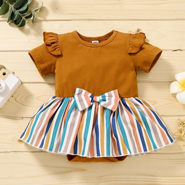

Baby Girl Ruffle Trim Striped Dress, Multicolor