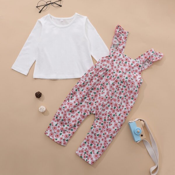 

Baby Girl Daisy Floral Ruffle Bow Back Overall With Tee, Multicolor