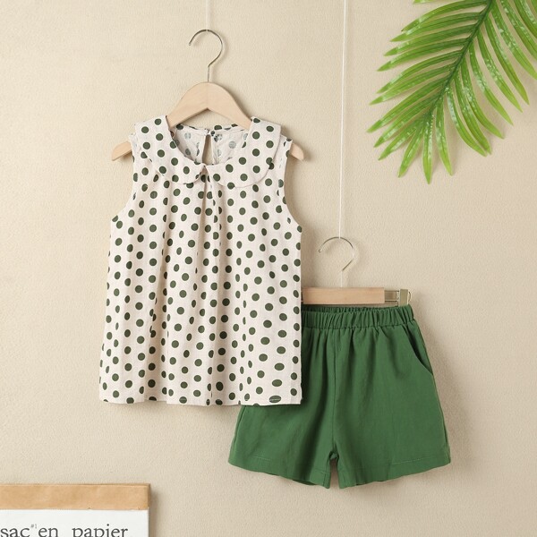 

Girls Polka Dot Doll Collar Top & Shorts, Multicolor