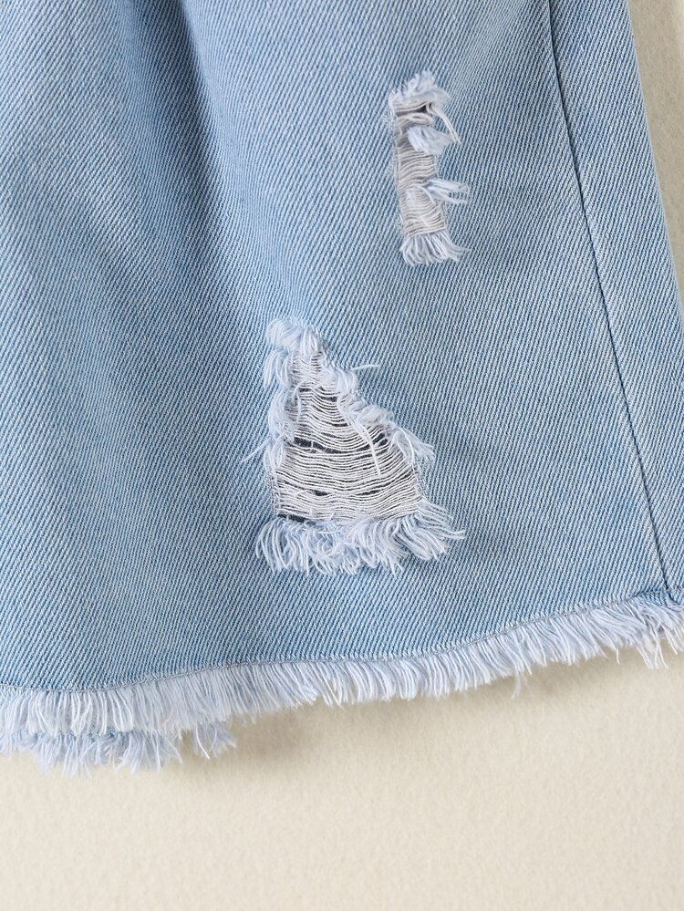 Girls Raw Hem Ripped Denim Shorts - Light Wash - View 4