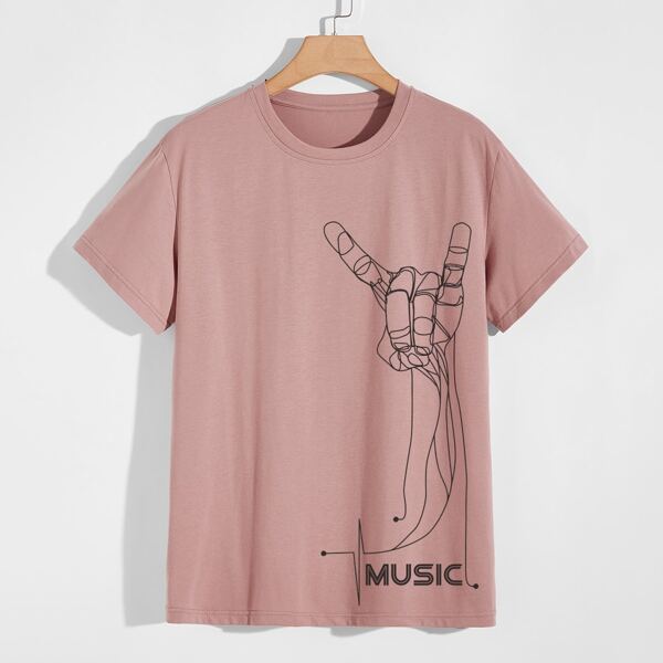 

Men Gesture & Letter Graphic Tee, Dusty pink