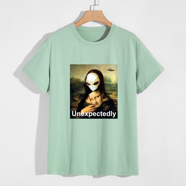 

Men Painting & Letter Graphic Tee, Mint green