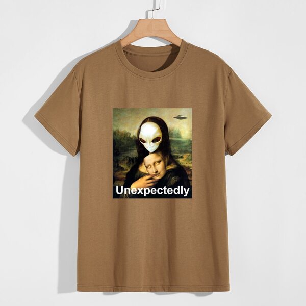 

Men Painting & Letter Graphic Tee, Coffee brown