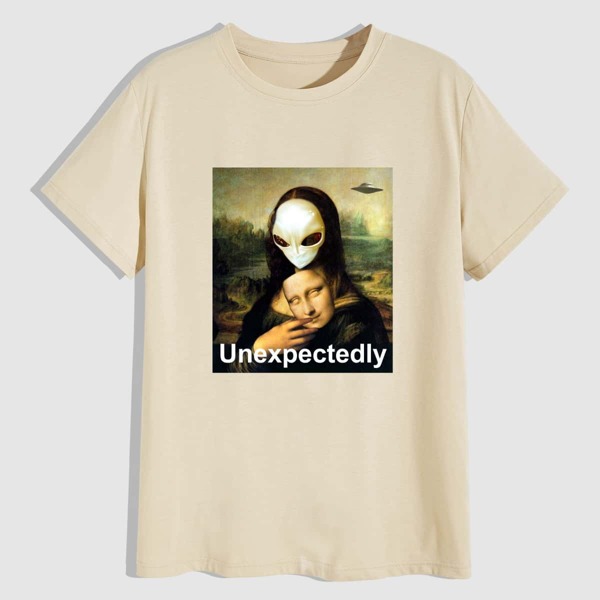 

Men Painting & Letter Graphic Tee, Khaki