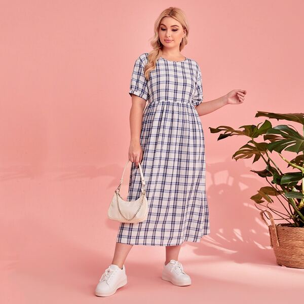 

Plus Plaid Flare Hem Dress, Multicolor