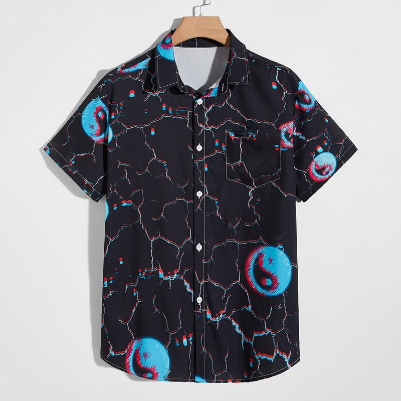 

Guys Yin And Yang Graphic Button Front Shirt, Black