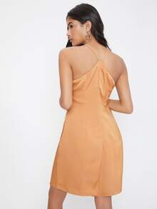 SHEIN Solid Halter Dress - Orange - View 2