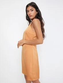 SHEIN Solid Halter Dress - Orange - View 4