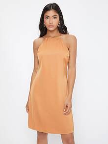 SHEIN Solid Halter Dress - Orange - View 5