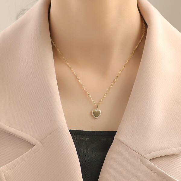 

Zircon Heart Charm Necklace, Gold