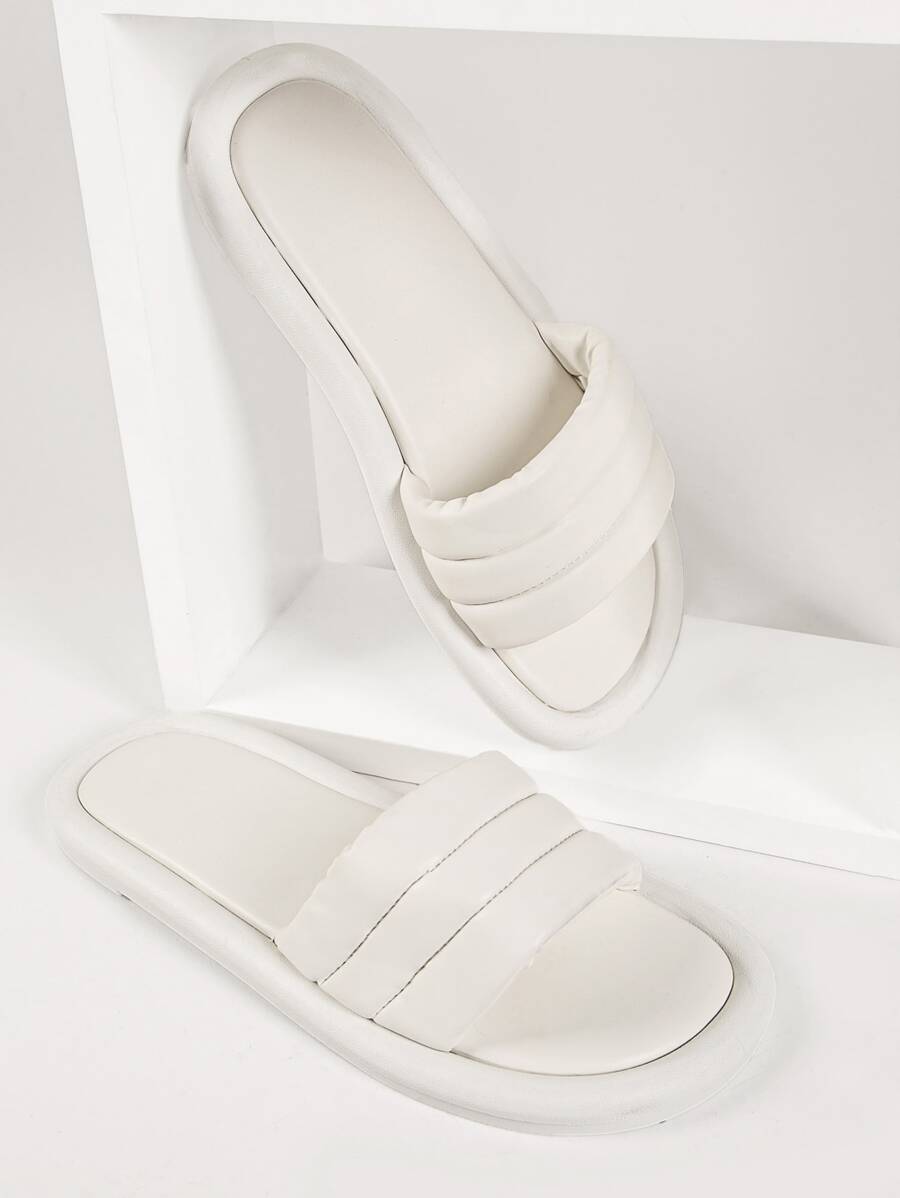 棉服人造皮革涼拖 - 白色 - 查看 1