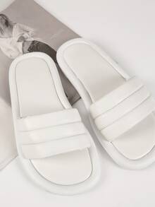 棉服人造皮革涼拖 - 白色 - 查看 2