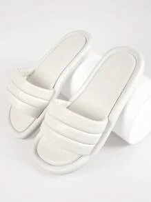 棉服人造皮革涼拖 - 白色 - 查看 3