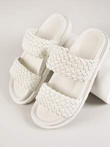 Braided Double Strap Slide Sandals - White - View 2