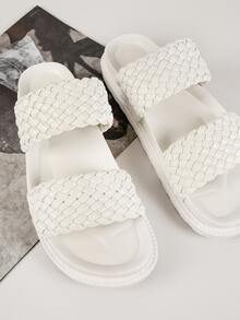 Braided Double Strap Slide Sandals - White - View 3