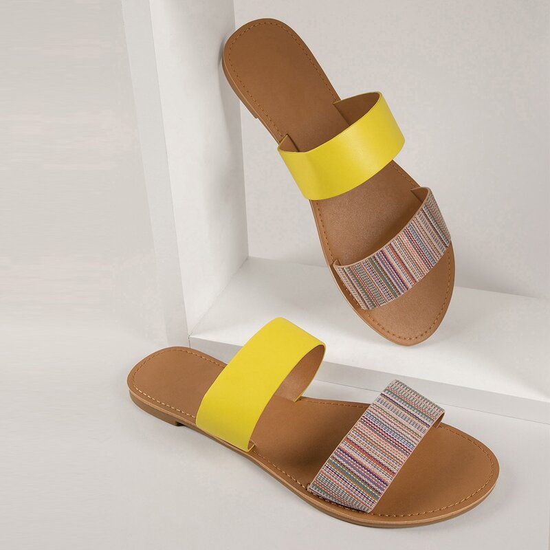 

Faux Leather Double Strap Slide Sandals, Multicolor