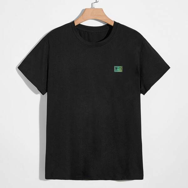 

Men Letter Patched Crew Neck Tee, Black
