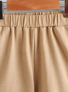 SHEIN 小男童字母貼布T恤帶短褲 - 卡其色 - 查看 7