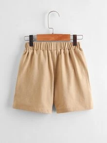 SHEIN 小男童字母貼布T恤帶短褲 - 卡其色 - 查看 8