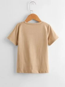 SHEIN 小男童字母貼布T恤帶短褲 - 卡其色 - 查看 10