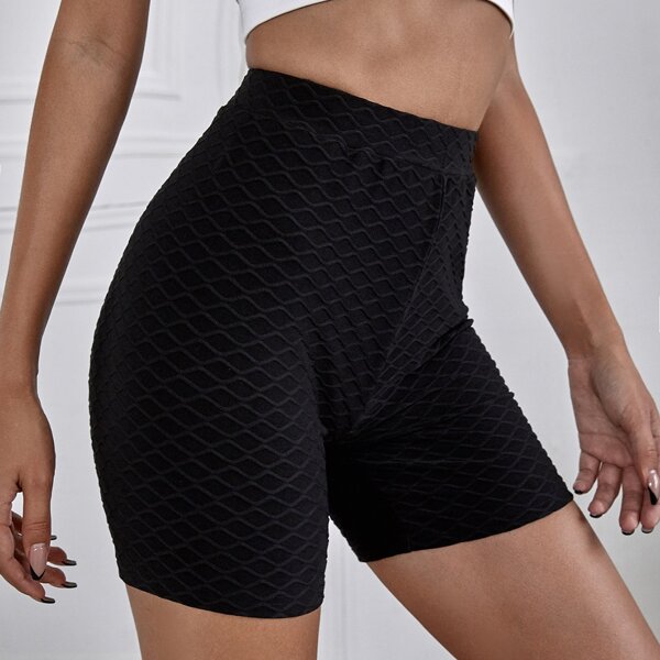 

Solid Textured Biker Shorts, Black