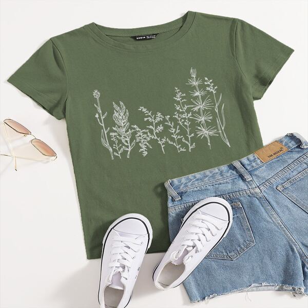 

Plants Print Short Sleeve Tee, Army green