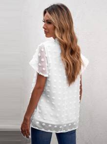 SHEIN LUNE Swiss Dot Butterfly Sleeve Blouse - White - View 2