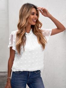 SHEIN LUNE Swiss Dot Butterfly Sleeve Blouse - White - View 5