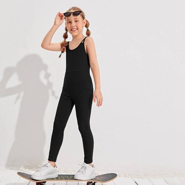 

Girls Rib-knit Unitard Jumpsuit, Black