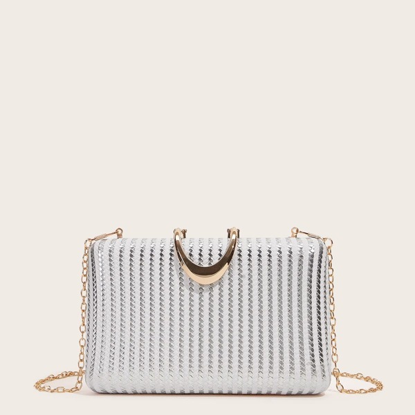 

Textured Box Bag, Silver