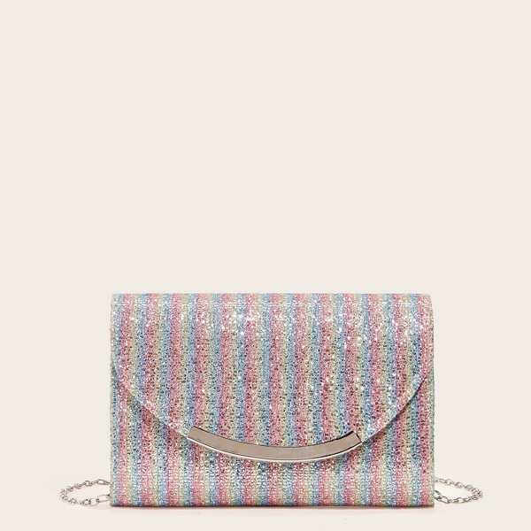 

Glitter Striped Flap Crossbody Bag, Multicolor